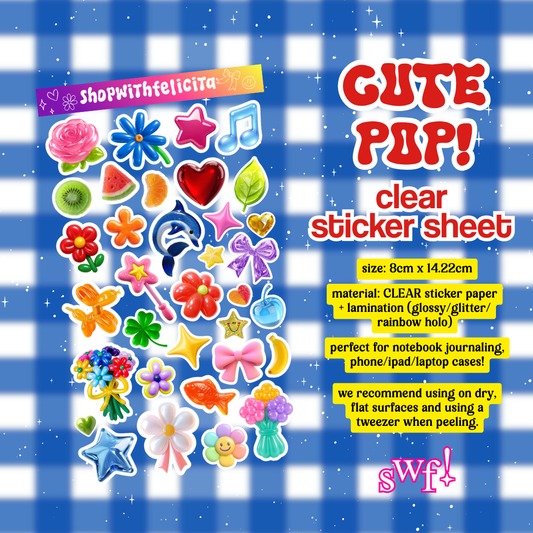 [sticker sheet] cute pop! clear sticker sheet ⋆˚꩜｡